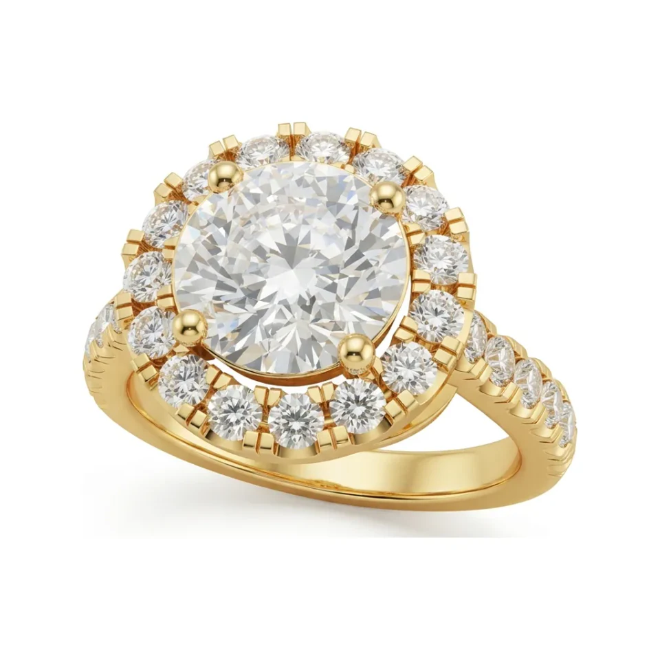 2.52 CTTW Cathedral Halo Engagement Ring | Pave Shoulders in 10K Yellow Gold image 1
