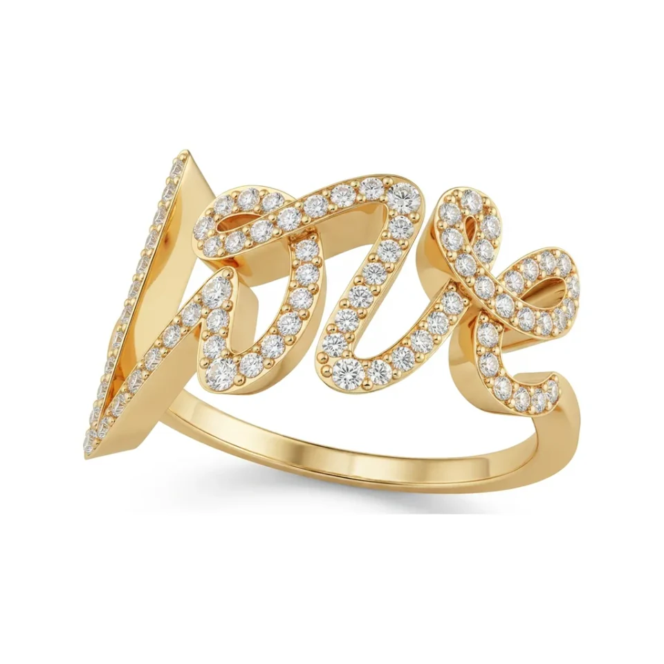 0.32 CTTW Pave LOVE Word Ring in 10K Yellow Gold image 1