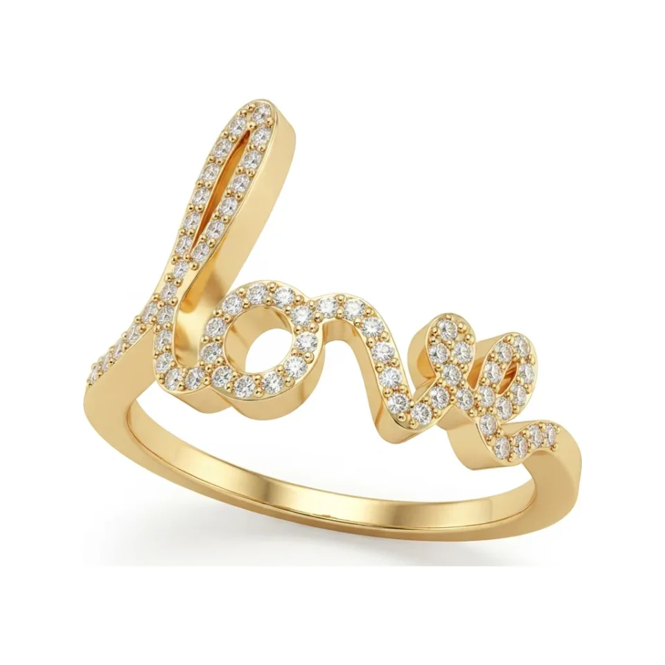0.17 CTTW Love Script Pave Open Design Ring in 10K Yellow Gold image 1