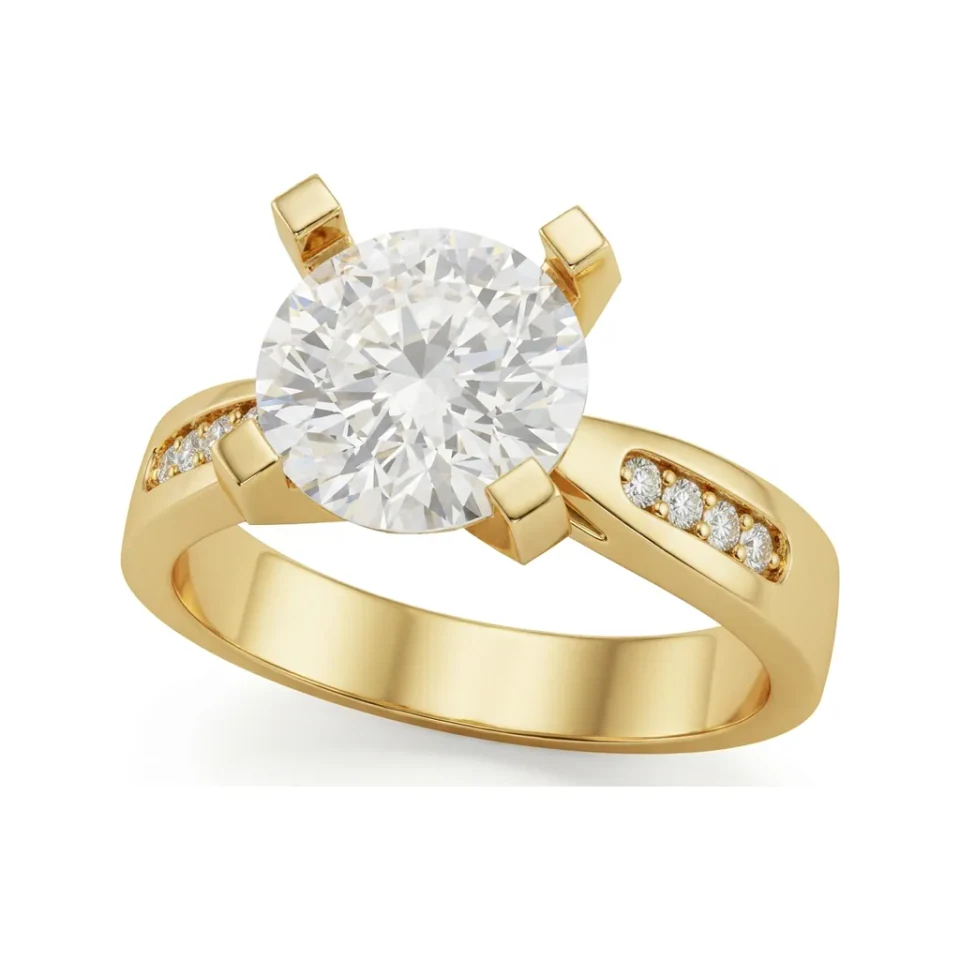 2.14 CTTW Round Solitaire Engagement Ring with Accent Stones in 10K Yellow Gold image 1