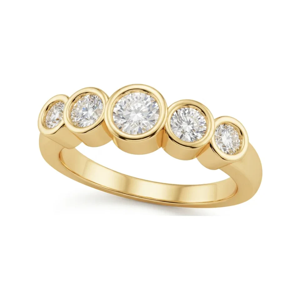 0.65 CTTW Bezel-Set Five-Stone Diamond Band in 10K Yellow Gold image 1