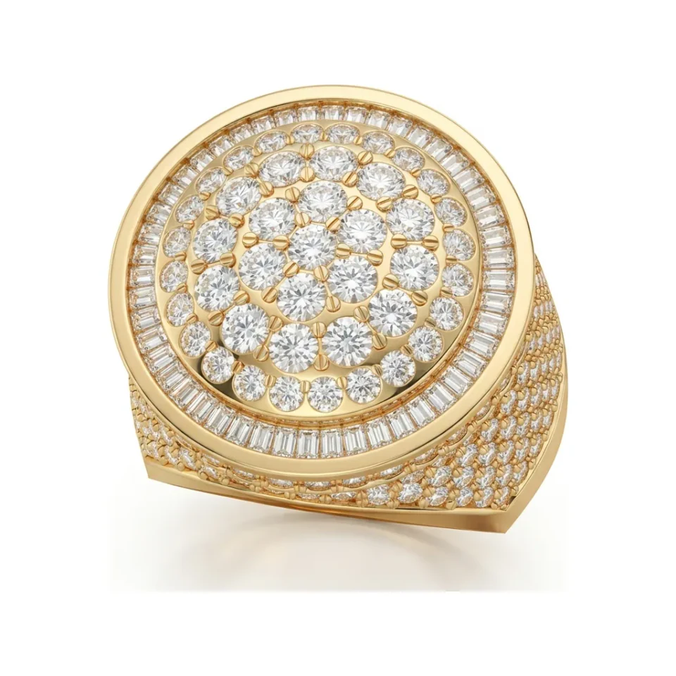3.73 CTTW Mens Dome Cluster Baguette & Pave Statement Ring in 10K Yellow Gold image 1
