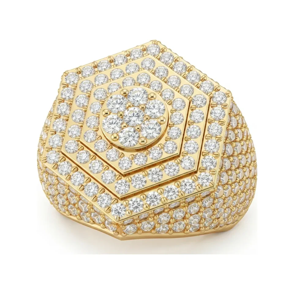 2.65 CTTW Mens Pave Dome Cluster Statement Ring in 10K Yellow Gold image 1