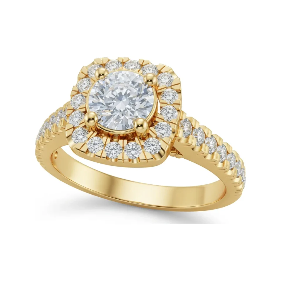 1.05 CTTW Cathedral Pave Halo Engagement Ring in 10K Yellow Gold image 1