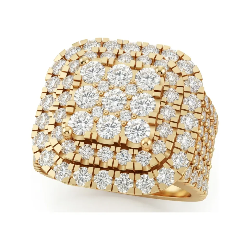 2.97 CTTW Halo Cluster Micro-Pave Statement Ring in 10K Yellow Gold image 1