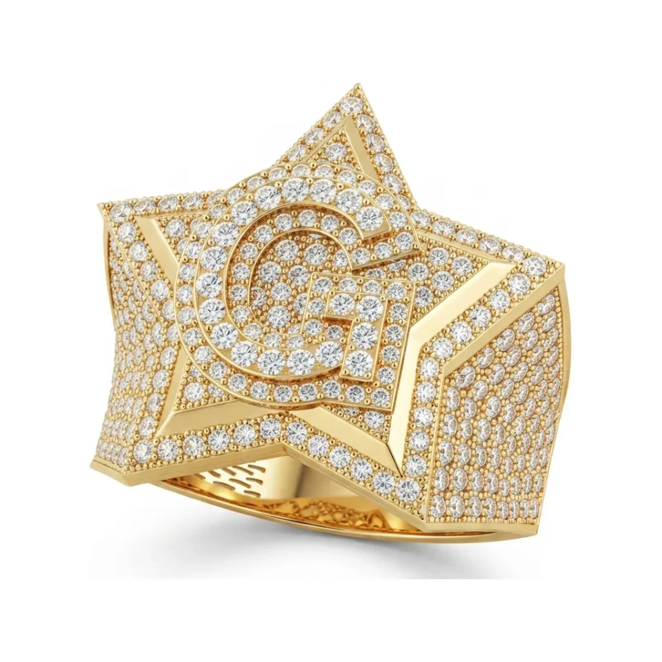2.44 CTTW Mens Star Initial Signet Ring in 10K Yellow Gold image 1