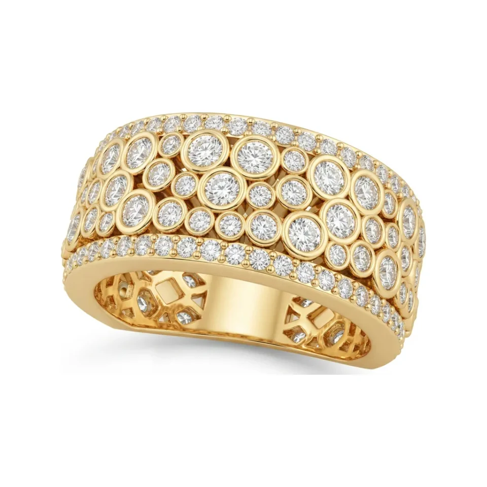 1.51 CTTW Multi-Row Eternity Band | Pave & Bezel Wide Ring in 10K Yellow Gold image 1