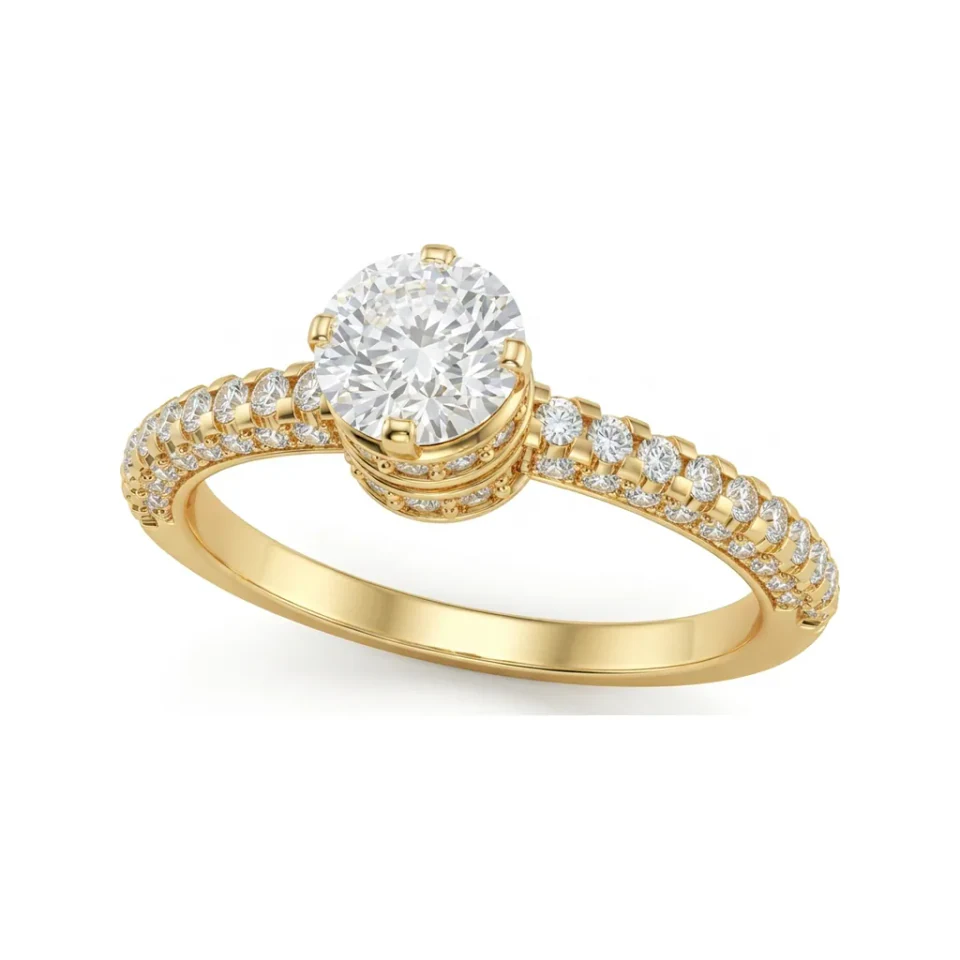 0.8 CTTW Hidden Halo Solitaire Pave Engagement Ring in 10K Yellow Gold image 1