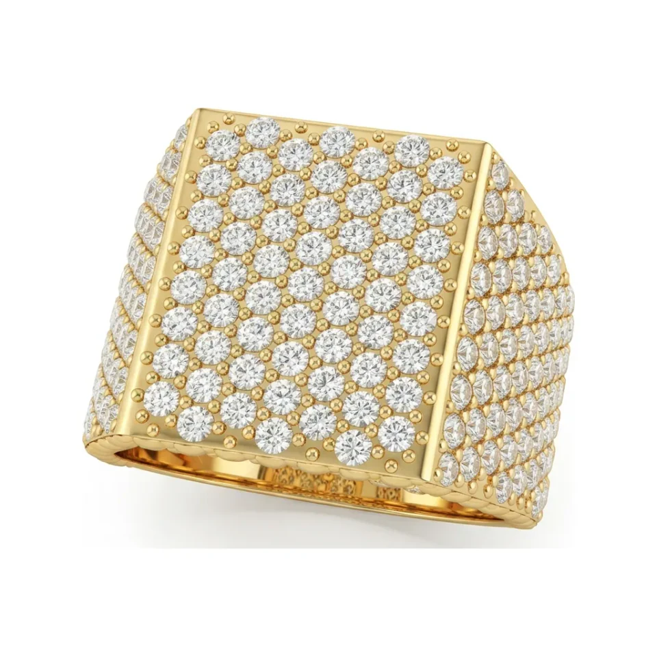4.24 CTTW Mens Micro-Pave Wide Band Statement Ring in 10K Yellow Gold image 1