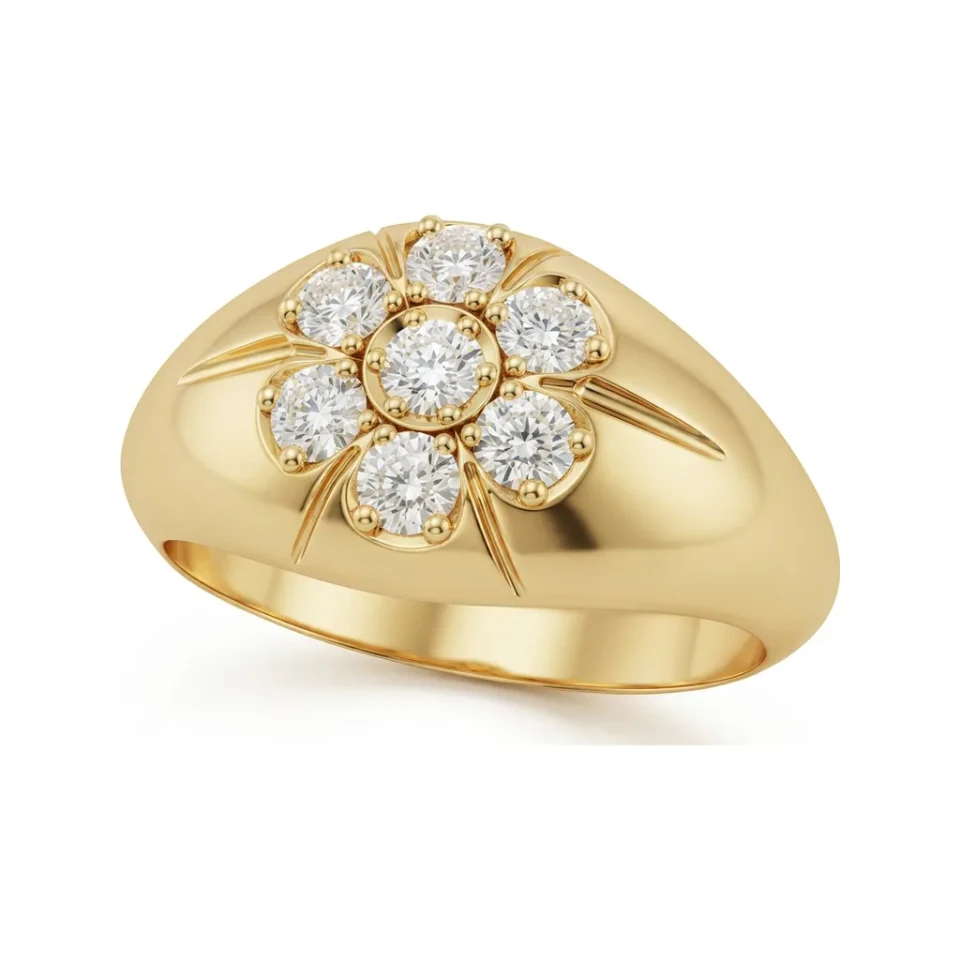 0.64 CTTW Mens Domed Flower Cluster Ring in 10K Yellow Gold image 1