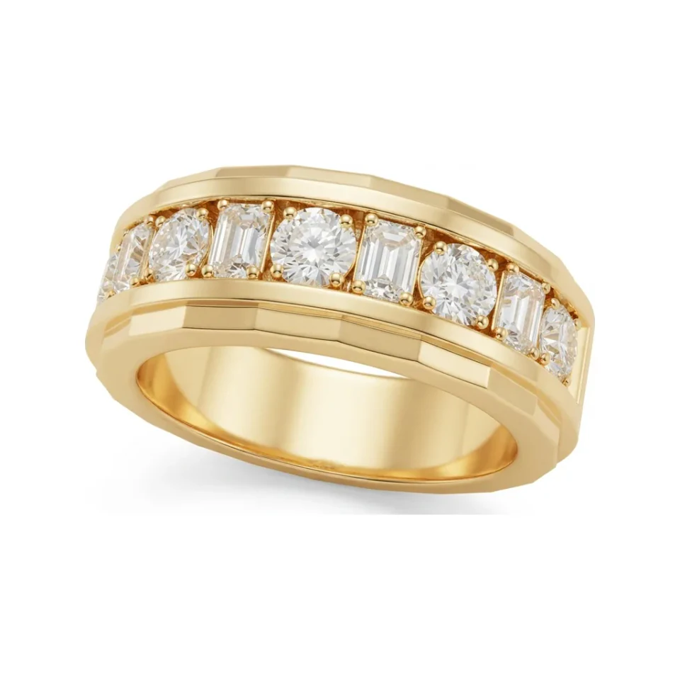 1.5 CTTW Mens Baguette Channel Wedding Band | Wide Ring in 10K Yellow Gold image 1