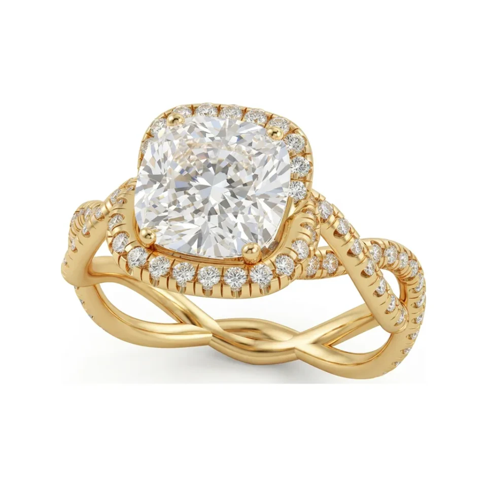 1.79 CTTW Cushion Halo Engagement Ring | Infinity Split Shank in 10K Yellow Gold image 1