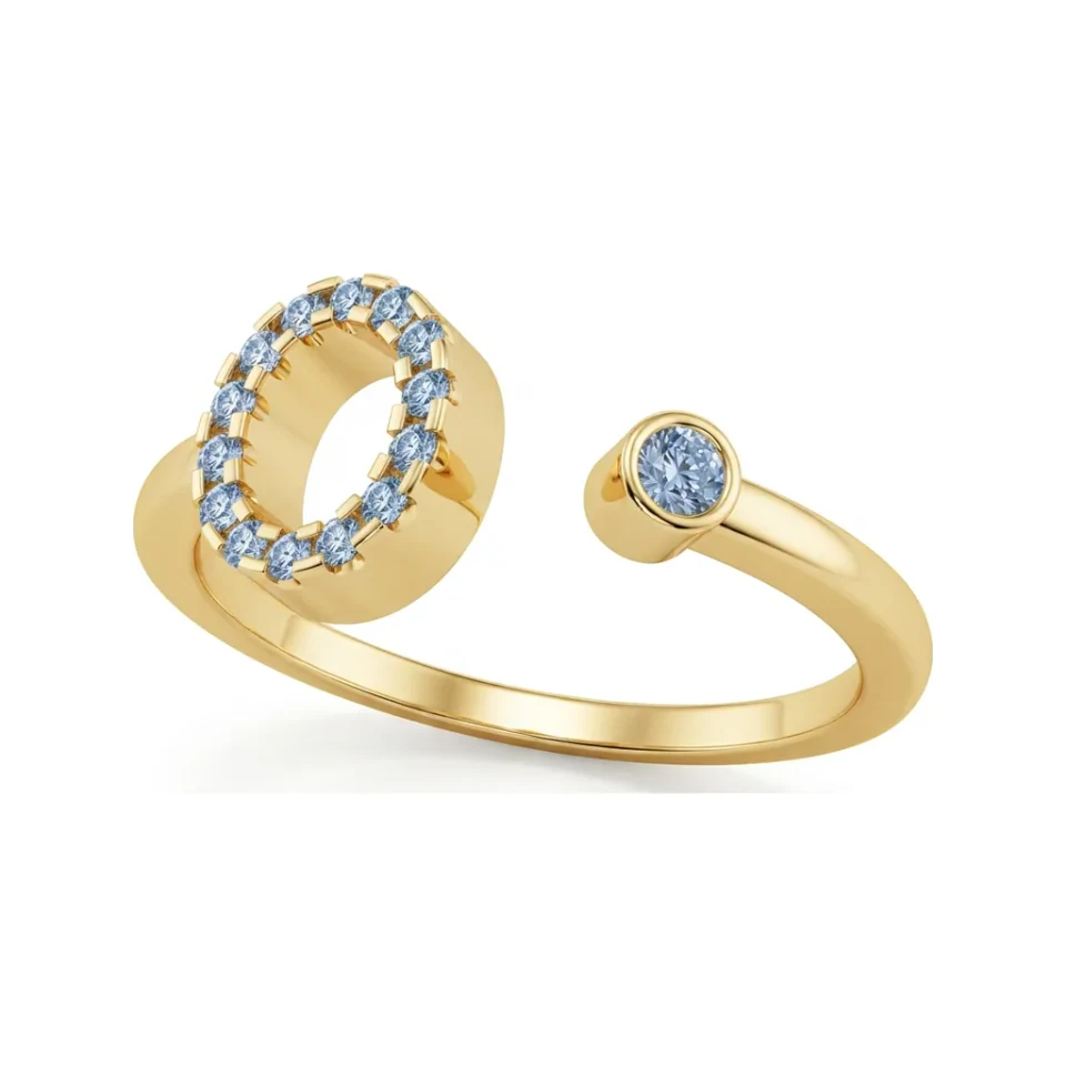 0.12 CTTW Initial Letter O Pave Diamond Open Ring in 10K Yellow Gold image 1