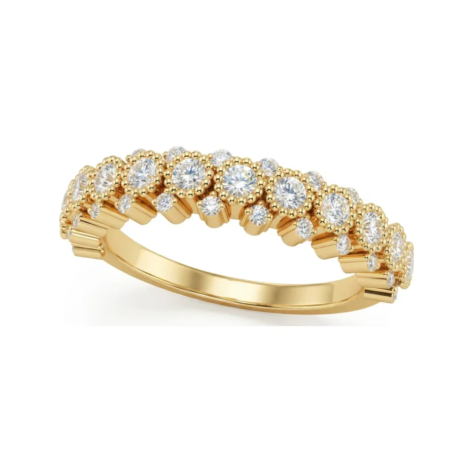 0.48 CTTW Milgrain Half Eternity Band with Shared-Prong Rounds in 10K Yellow Gold image 1