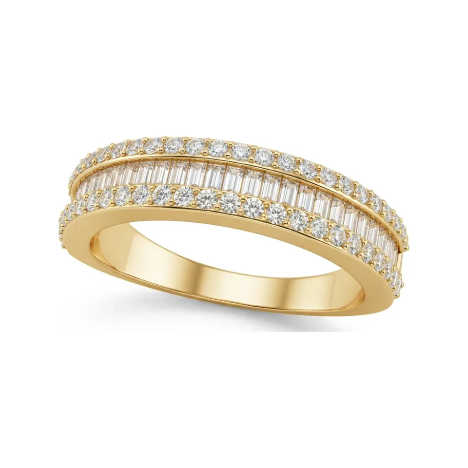0.68 CTTW Baguette & Round Half Eternity Band | Channel in 10K Yellow Gold image 1