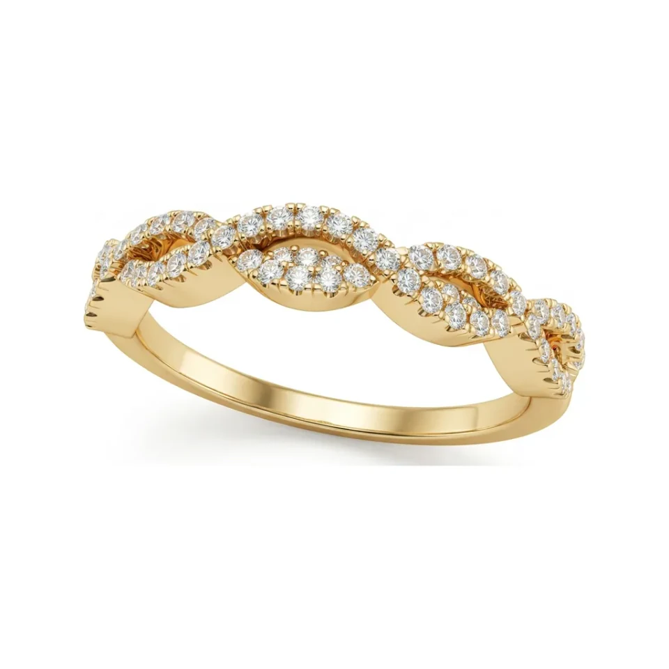 0.24 CTTW Twisted Rope Infinity Half Eternity Band in 10K Yellow Gold image 1