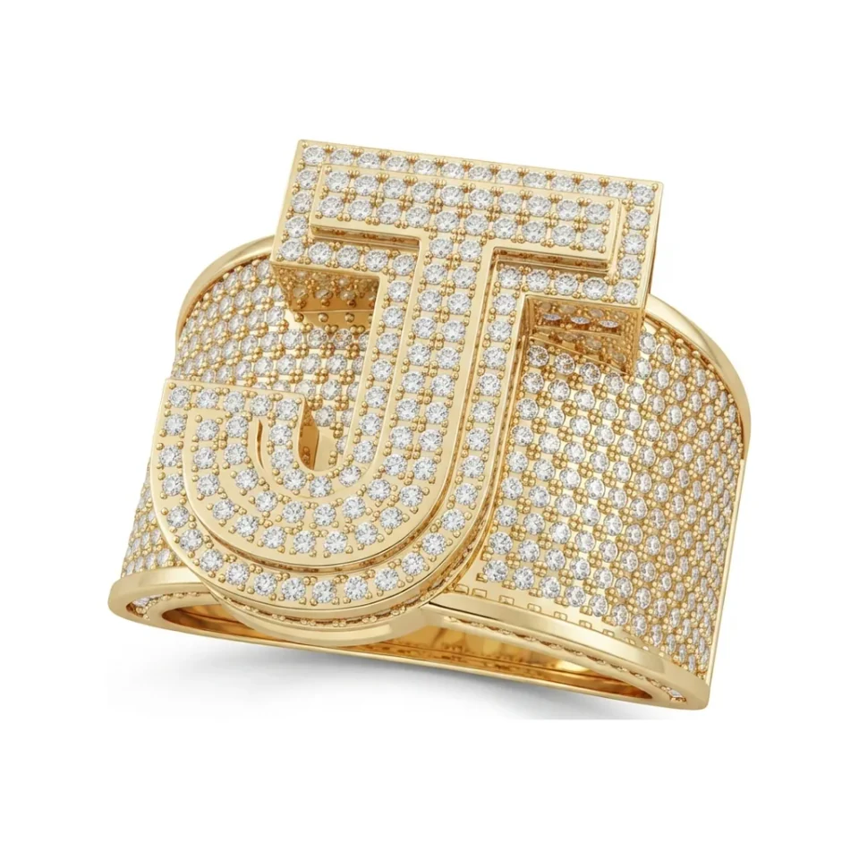 0.95 CTTW Mens Personalized Initial Letter Pave Ring in 10K Yellow Gold image 1
