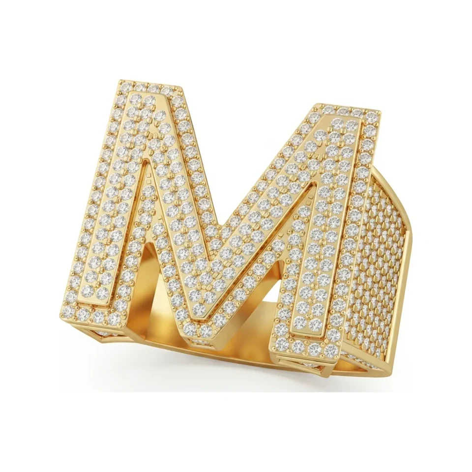 1.15 CTTW Pave Initial Ring | Personalized Letter Ring in 10K Yellow Gold image 1