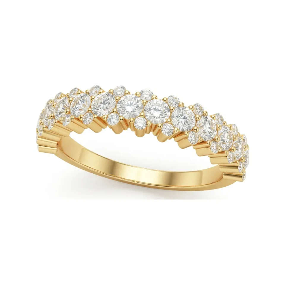 0.85 CTTW Shared-Prong Half Eternity Band - Round Stones in 10K Yellow Gold image 1