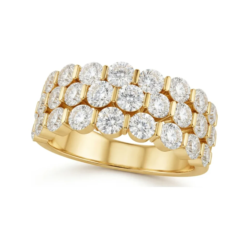2.15 CTTW Multi-Row Shared-Prong Diamond Cluster Band in 10K Yellow Gold image 1