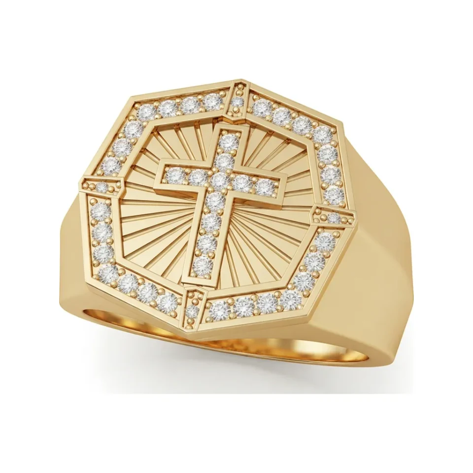 0.33 CTTW Diamond Cross Signet Ring for Men in 10K Yellow Gold image 1