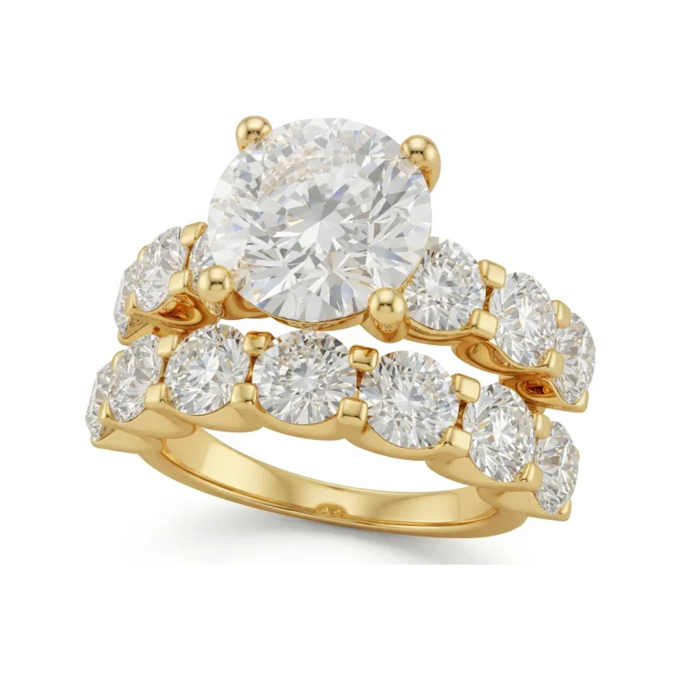 9 CTTW Accented Solitaire Multi-Row Bridal Set in 10K Yellow Gold image 1