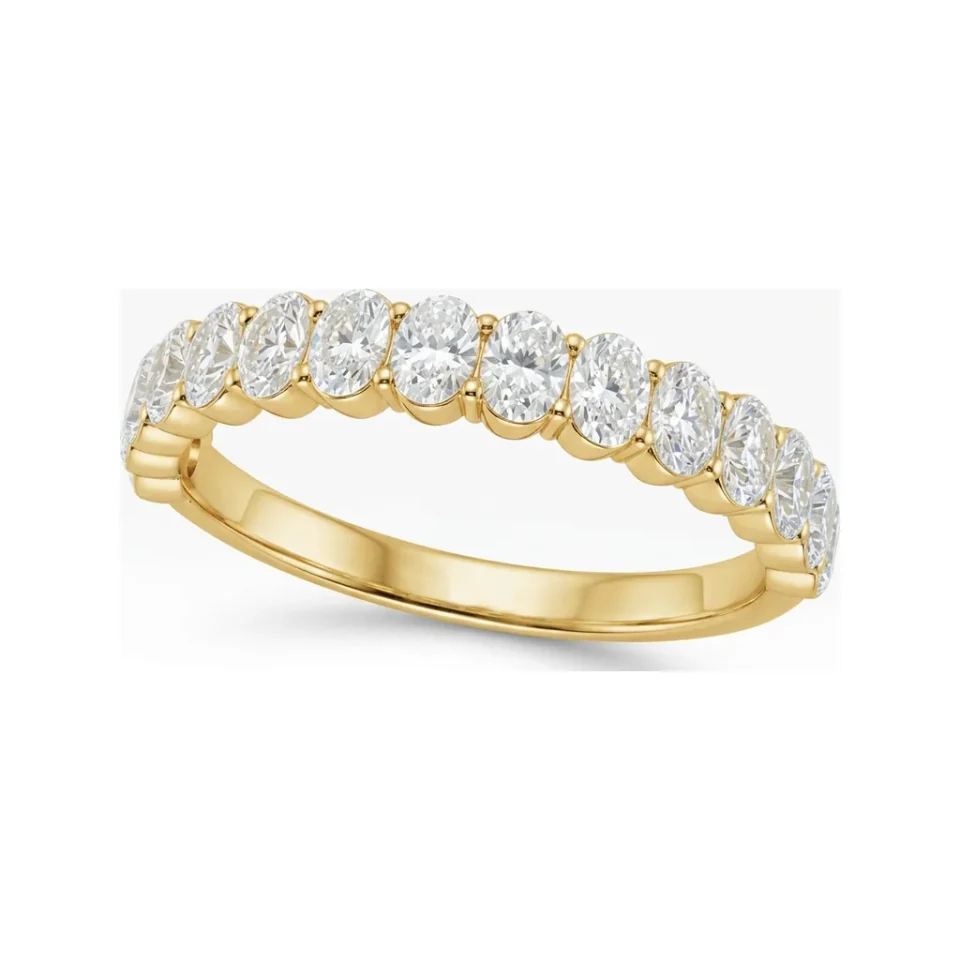 0.75 CTTW Oval Shared-Prong Half Eternity Wedding Band in 10K Yellow Gold image 1