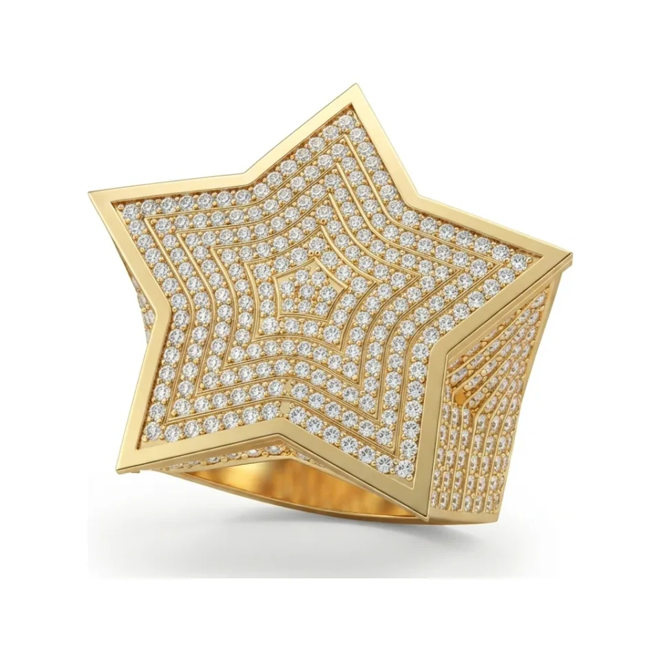 4.15 CTTW Star Cocktail Ring with Micro-Pave Rounds in 10K Yellow Gold image 1