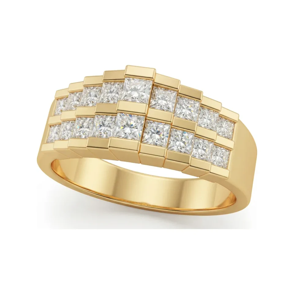 0.8 CTTW Princess-Cut Channel Wedding Band | Multi-Row Wide Diamond Ring in 10K Yellow Gold image 1