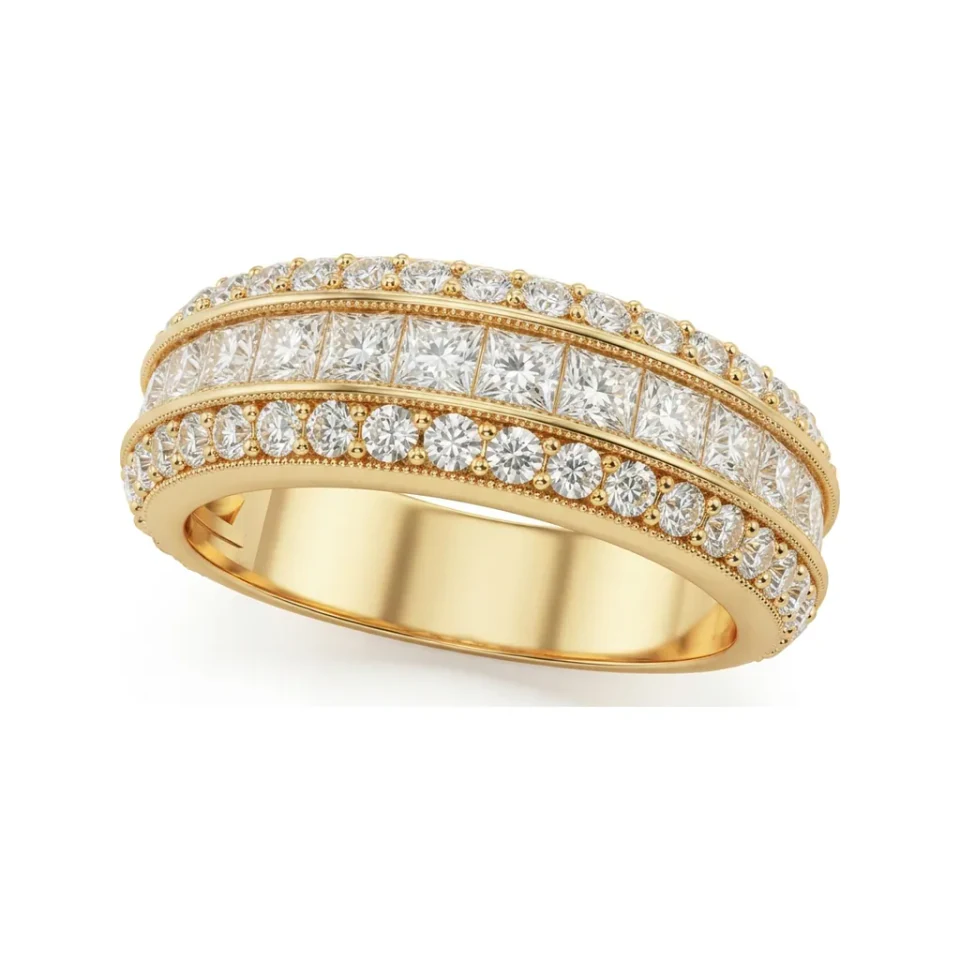 2.09 CTTW Multi-Row Princess Channel Half Eternity Band in 10K Yellow Gold image 1