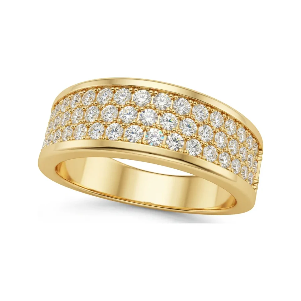 0.98 CTTW Multi-Row Pave Eternity Band | Wide Diamond Ring in 10K Yellow Gold image 1