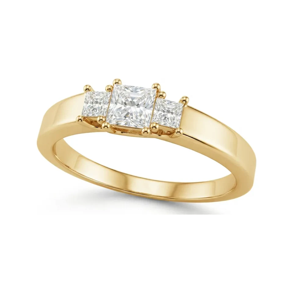 0.6 CTTW Princess-Cut Three-Stone Engagement Ring in 10K Yellow Gold image 1