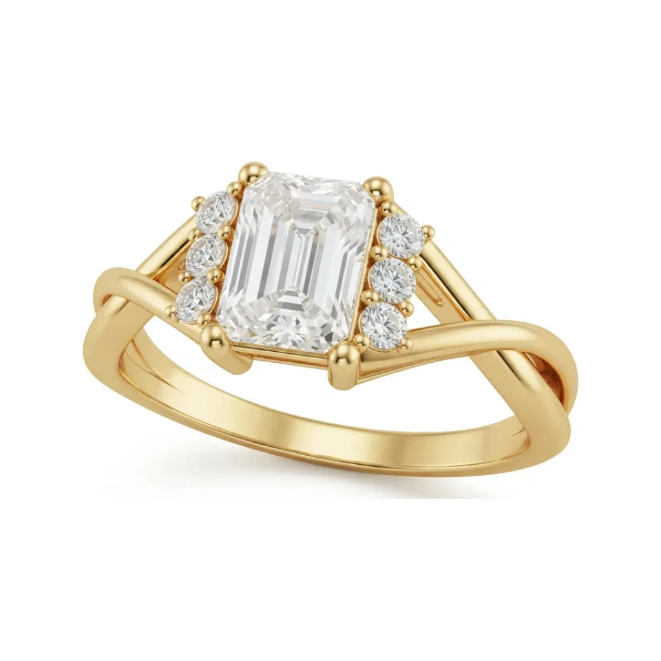 1.24 CTTW Emerald-Cut Solitaire Infinity Twist Engagement Ring in 10K Yellow Gold image 1