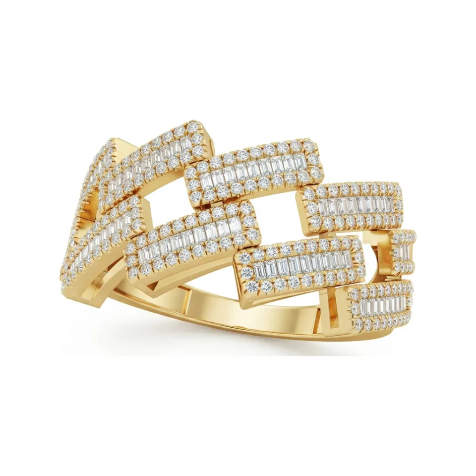 0.89 CTTW Mens Cuban Link Diamond Wedding Band in 10K Yellow Gold image 1