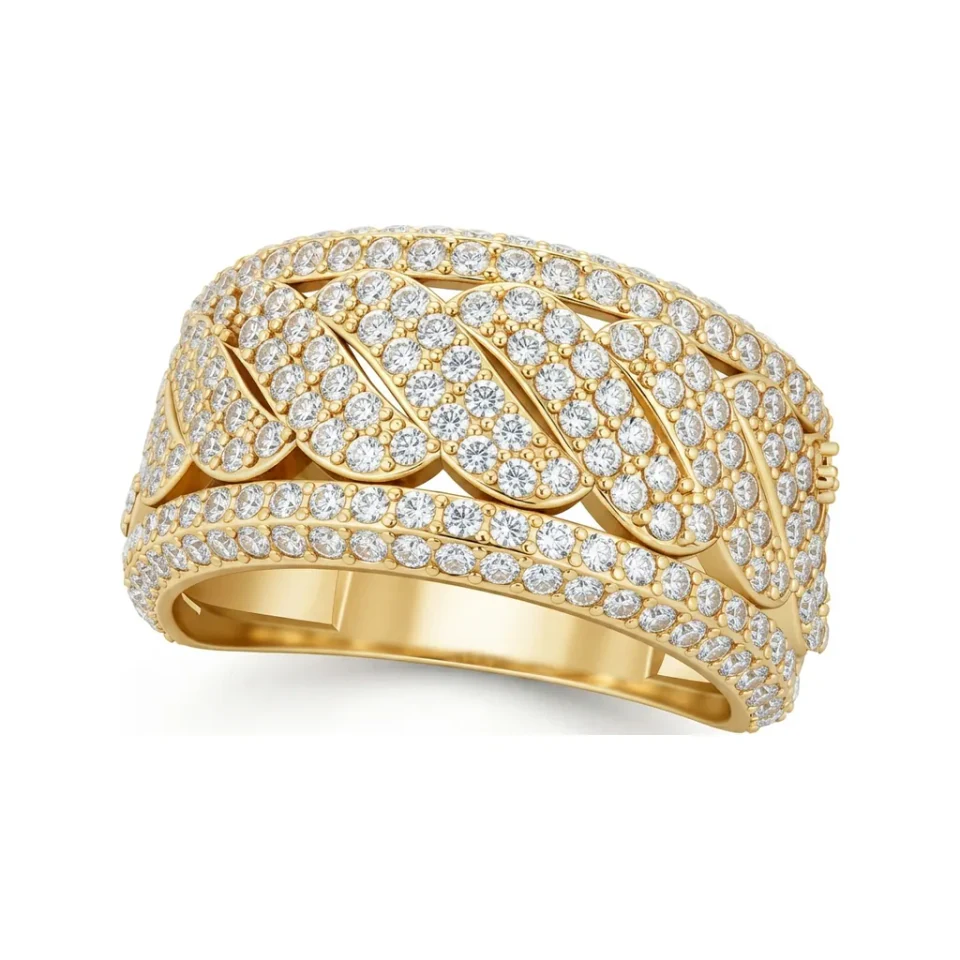 1.11 CTTW Braided Pave Eternity Band, Wide Wedding Ring in 10K Yellow Gold image 1