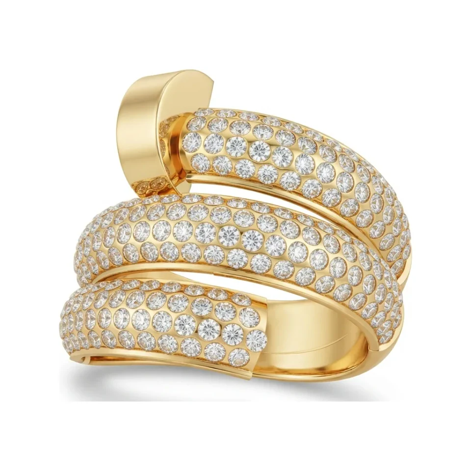 1.29 CTTW Micro-Pave Swirl Multi-Row Spiral Ring in 10K Yellow Gold image 1