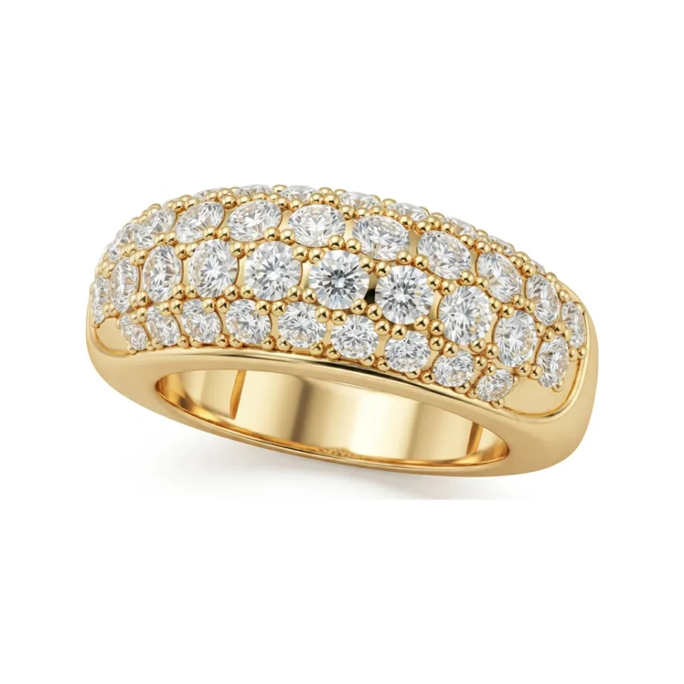 1.74 CTTW Domed Multi-Row Shared-Prong Diamond Wedding Band in 10K Yellow Gold image 1