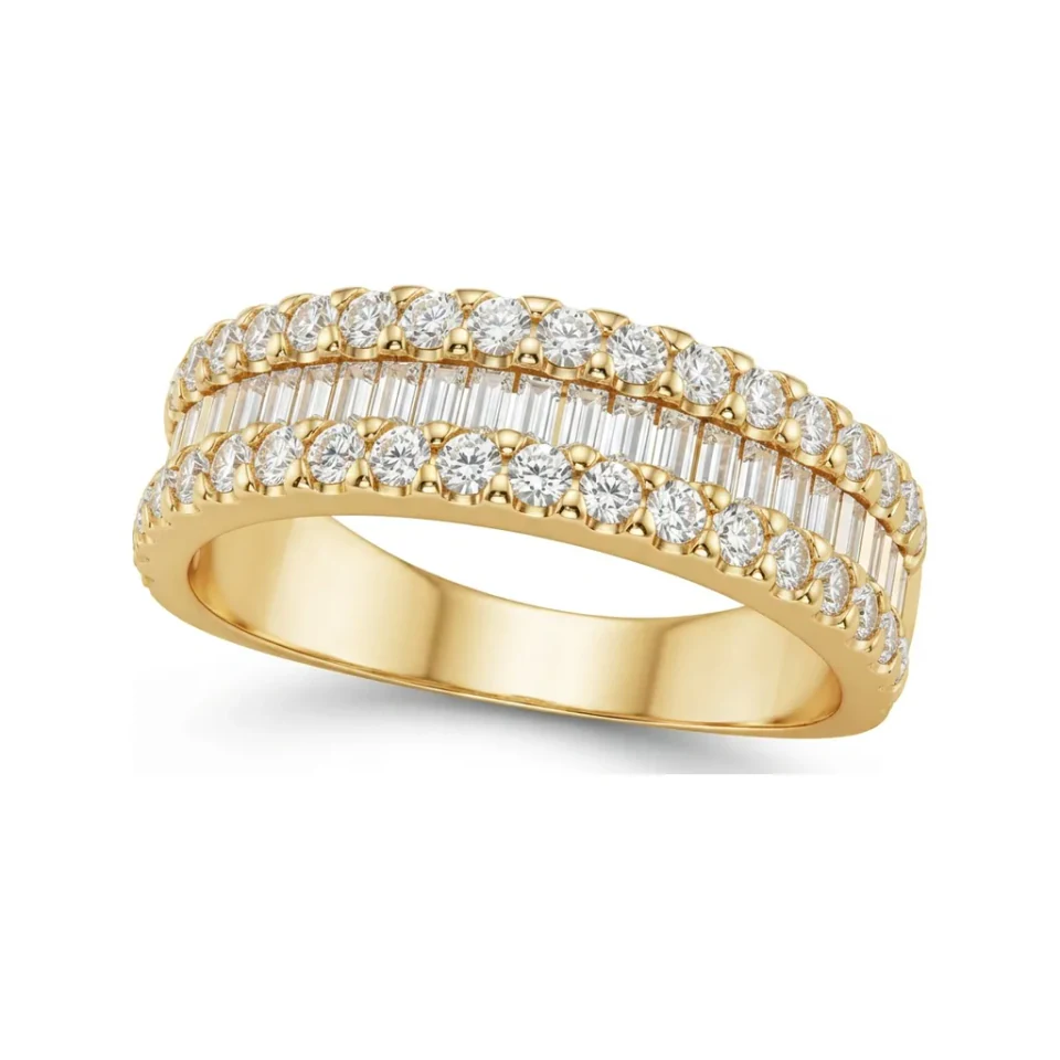 0.79 CTTW Baguette & Round Multi-Row Half Eternity Band Ring in 10K Yellow Gold image 1
