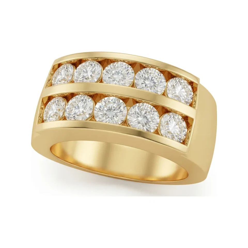 1.61 CTTW Mens Wide Channel Set Wedding Band | Round Diamond in 10K Yellow Gold image 1