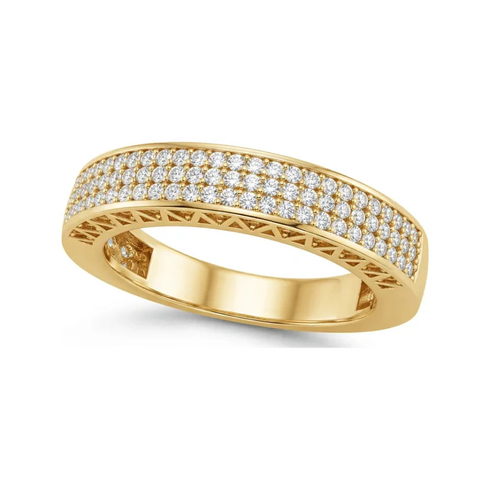 0.52 CTTW Multi-Row Micro-Pave Half Eternity Band in 10K Yellow Gold image 1