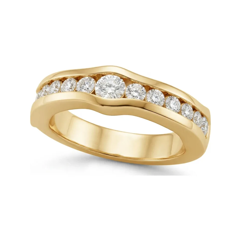 0.8 CTTW Graduated Flush-Set Diamond Half Eternity Band in 10K Yellow Gold image 1