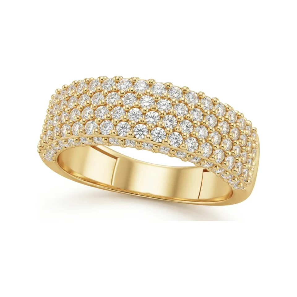 1.09 CTTW Multi-Row Micro-Pave Wide Wedding Band in 10K Yellow Gold image 1