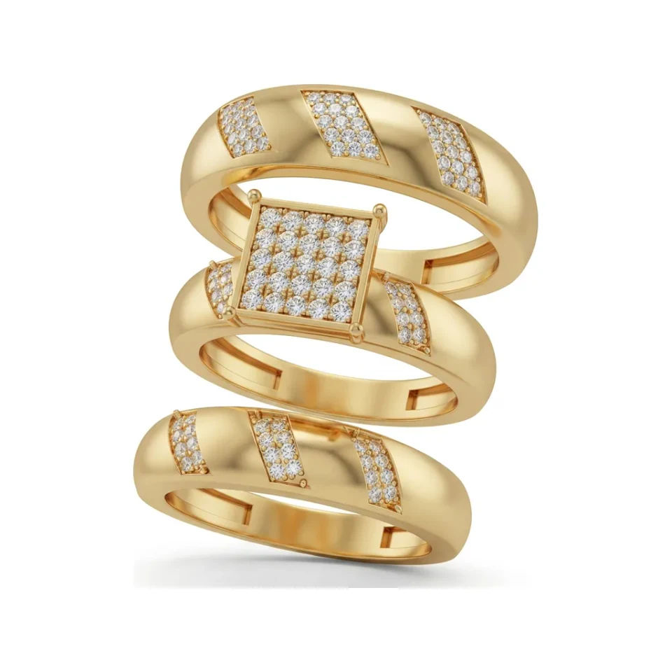 0.4 CTTW Pave Diamond Cluster Bridal Set in 10K Yellow Gold image 1