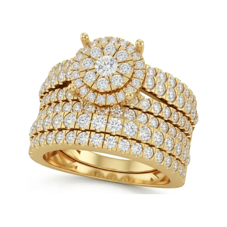 1.96 CTTW Multi-Row Pave Wide Band Ring in 10K Yellow Gold image 1