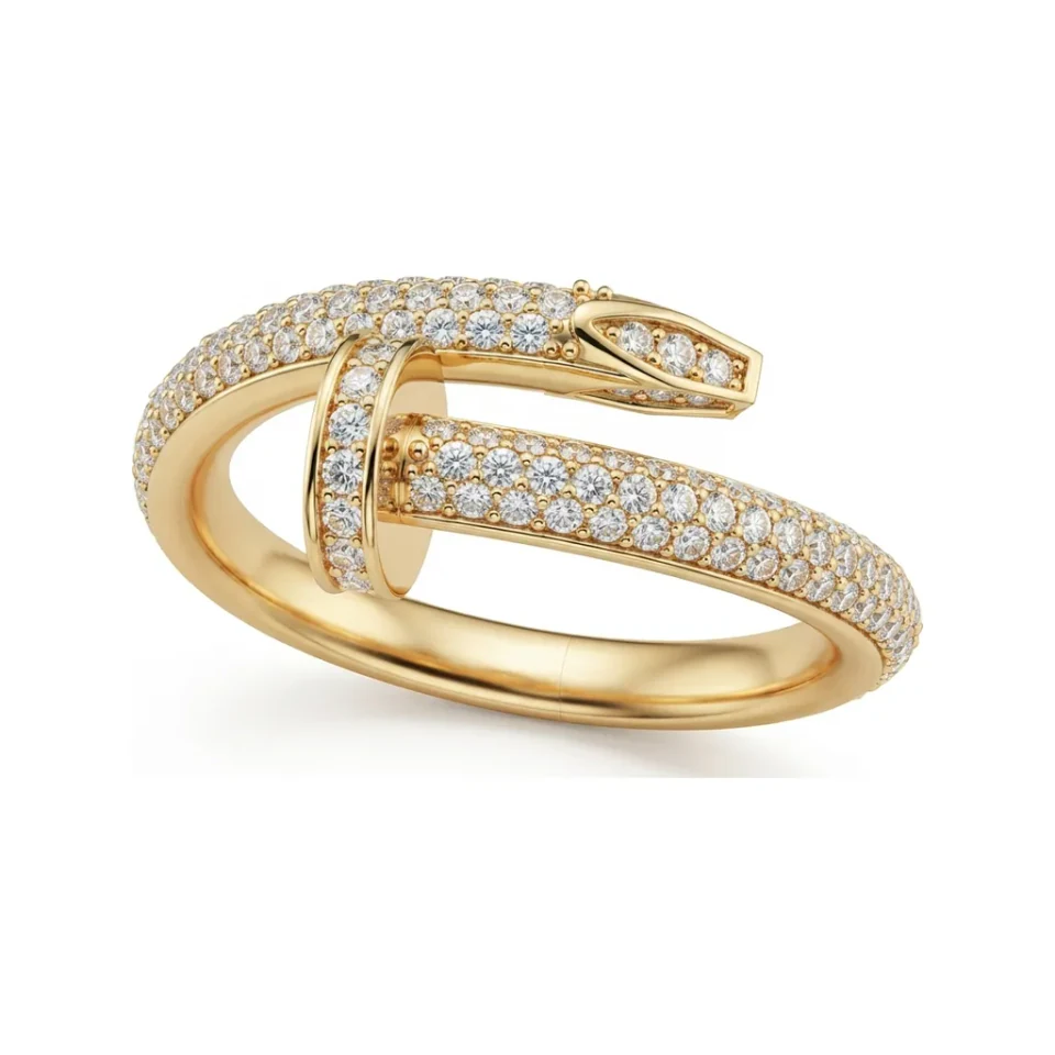 0.91 CTTW Snake Wrap Ring with Micro-Pave Detail in 10K Yellow Gold image 1