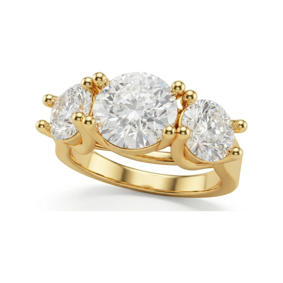 2.91 CTTW Round Three-Stone Trellis Engagement Ring in 10K Yellow Gold image 1