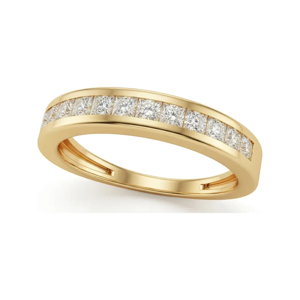 0.6 CTTW Princess Channel Set Half Eternity Band Wedding Ring in 10K Yellow Gold image 1