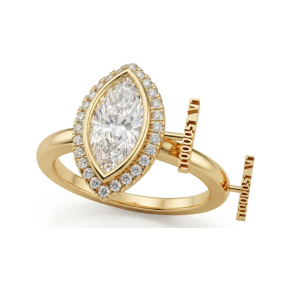 1.46 CTTW Marquise Halo Engagement Ring | Straight Shank Solitaire in 10K Yellow Gold image 1