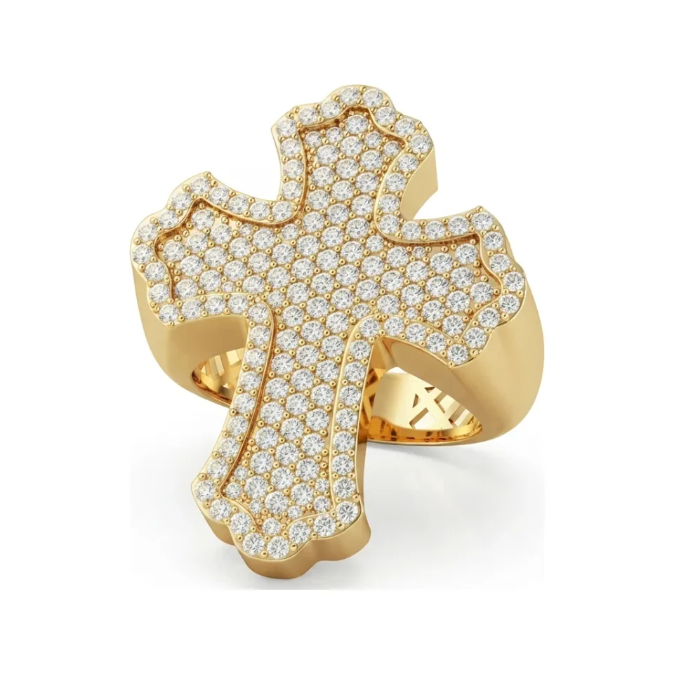1.43 CTTW Pave Cross Ring, Religious Statement Band in 10K Yellow Gold image 1