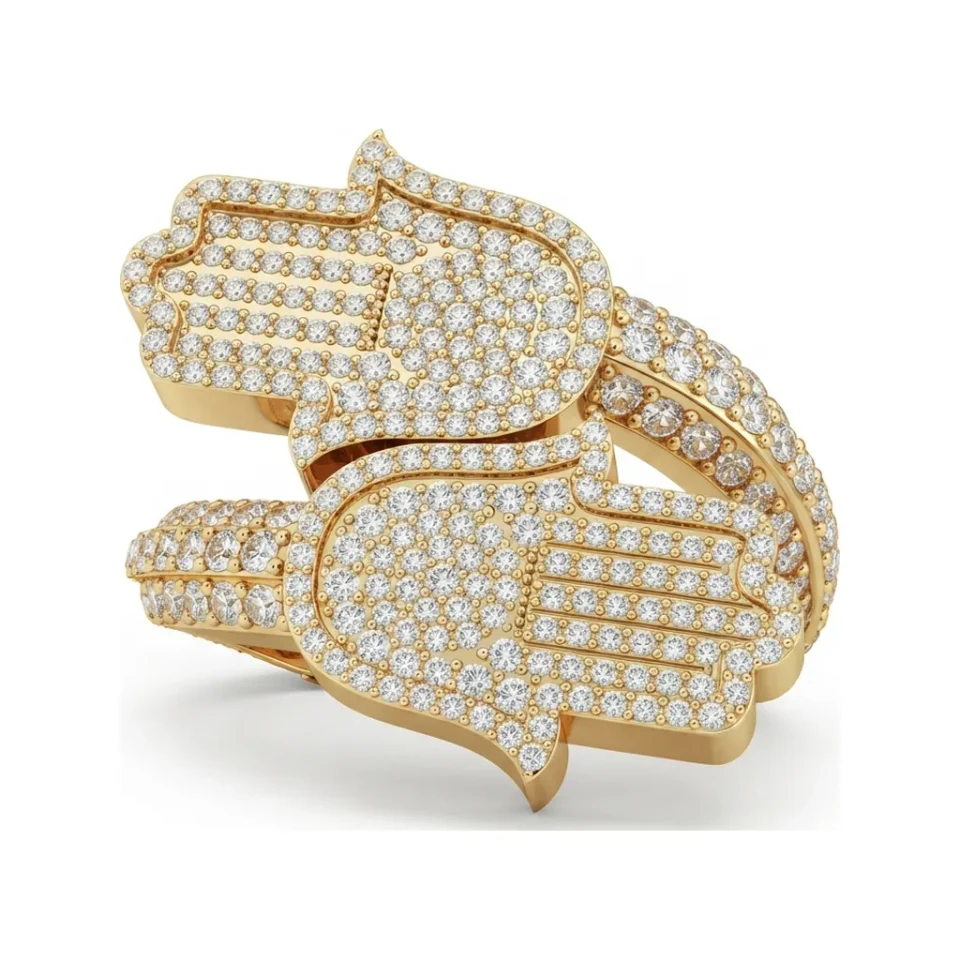 1.19 CTTW Hamsa Hand Ring with Micro-Pave Detail in 10K Yellow Gold image 1